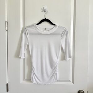 Free People White Fitted Ruched Top